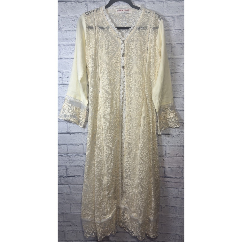 Vtg Embroidered Robe Gown MED Fantasy Wedding Ren Fair Regal Romantic Cos Play